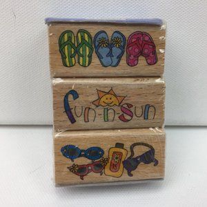 Stamp Craft Fun N Sun Summer Flip Flop Sunglasses Sunscreen Set 3 Rubber